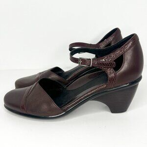 Dansko Roxy Mary Jane Burgundy/Brown Snake Print Leather Ankle Strap Heels EU 39